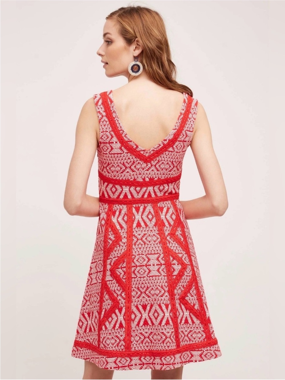 Maeve Red and White Patterned Sleeveless Midi Dress size medium - Picture 2 of 9